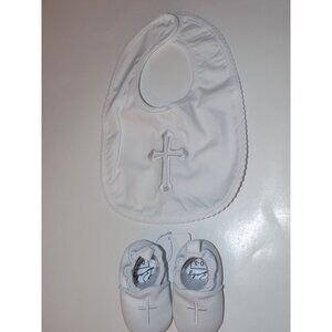 Children's Shoes and Bib (White) 0-3 Months Religious Cross